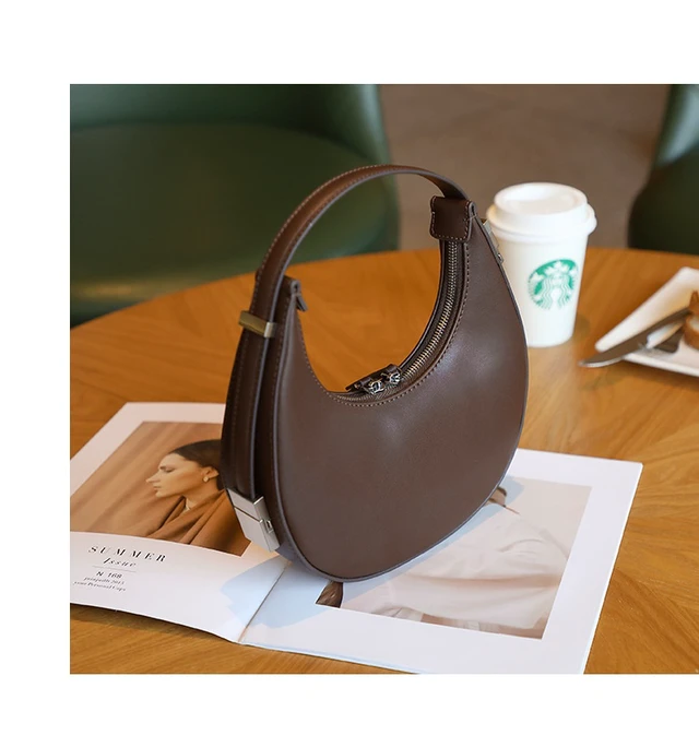 Alt view image 4 of 4 - Women Genuine Leather Moon Handbag Brown