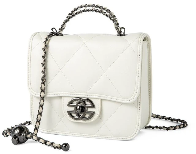 Main image of Women Genuine Leather Cute Tote Handbags Crossbody Bag with Long Strap White
