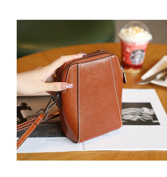 Alt view image 3 of 3 - Genuine Leather Women Shoulder Bag Mobile Phone Bag Brown