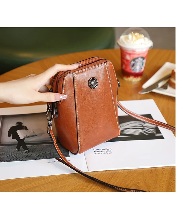 Alt view image 2 of 3 - Genuine Leather Women Shoulder Bag Mobile Phone Bag Brown