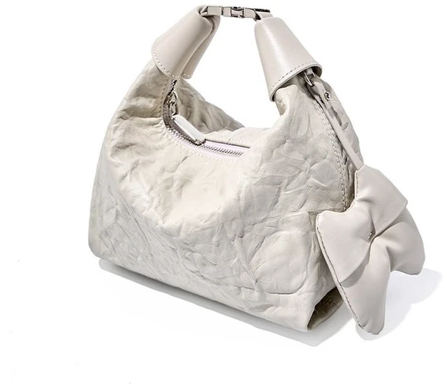 Main image of Women Wrinkled Cowhide Dumpling Bag Hand-held Diagonal Cross Bag White