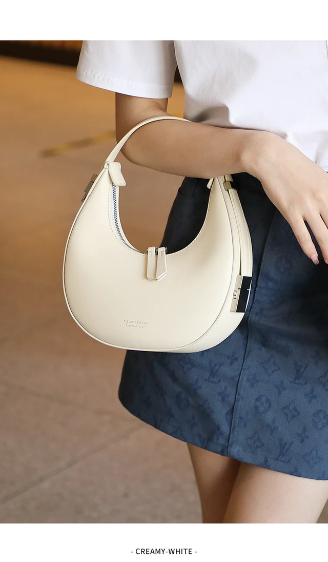 Alt view image 3 of 3 - Women Genuine Leather Moon Handbag White