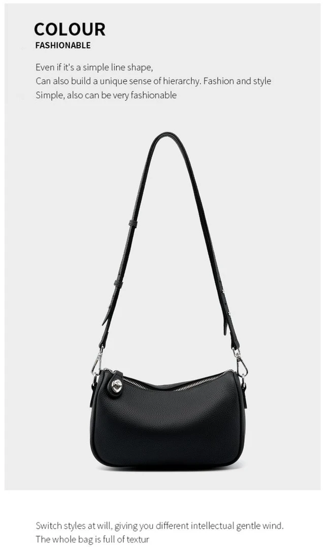 Alt view image 3 of 4 - Genuine Leather Women Swinger Fashion Shoulder Cross Bag Black