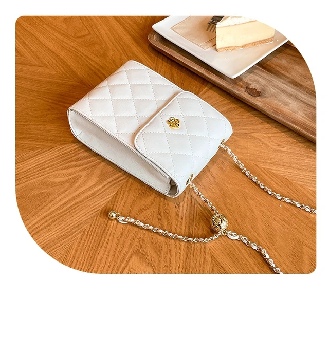 Alt view image 3 of 3 - Genuine Leather Ladies'Shoulder Bag Chain Bag White