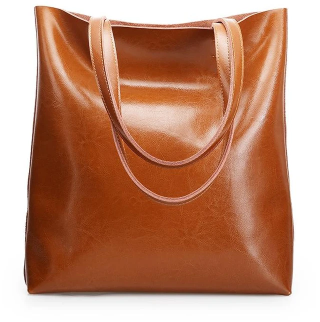 Main image of Women Genuine Leather Large Work Tote Bag Womens Travel Shoulder Bag Brown