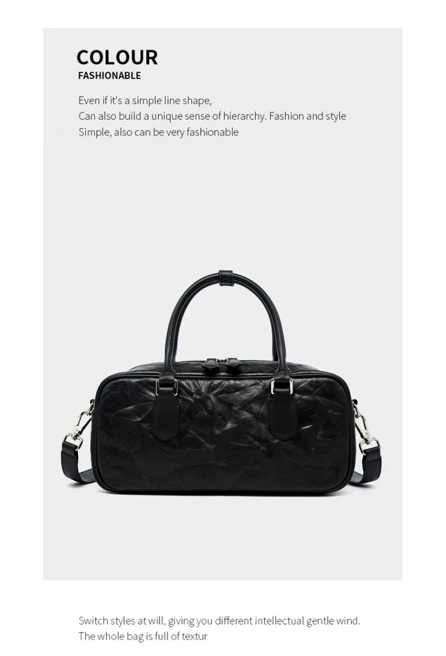 Alt view image 3 of 4 - Genuine Leather Boston Bowling Bag Women Handbag Black