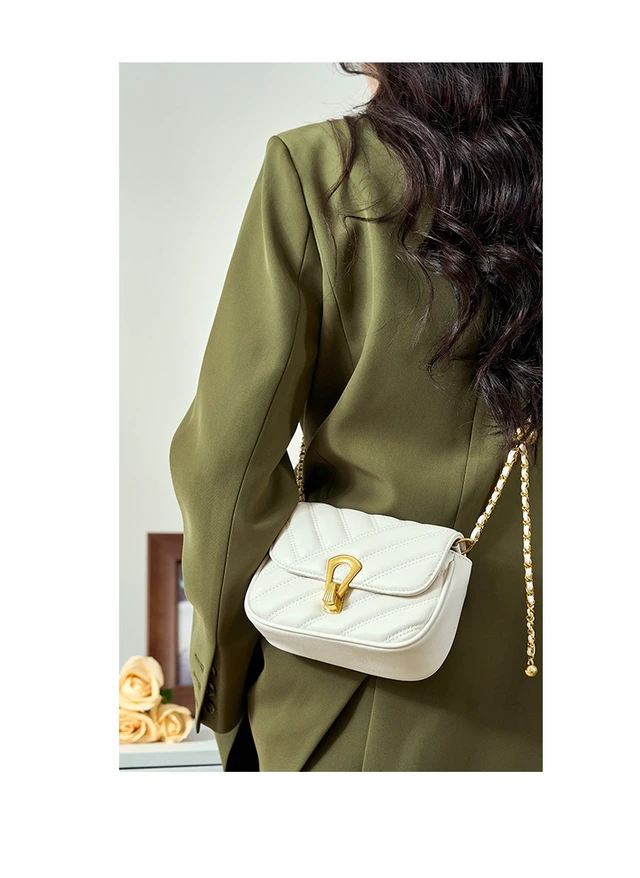 Alt view image 3 of 4 - Women Small Genuine Leather Shoulder Handbag White