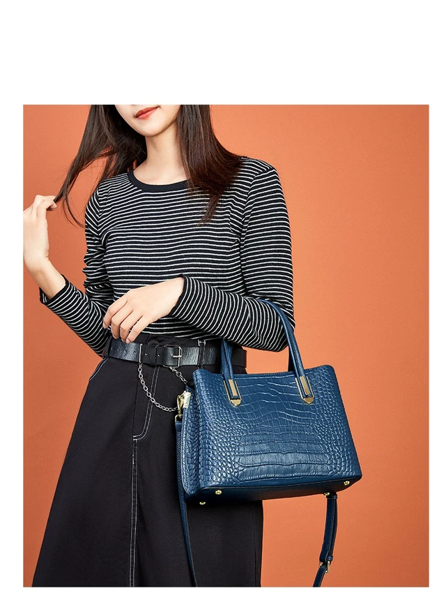 Alt view image 2 of 2 - Genuine Leather Women Shoulder Handbags Tote Bag Blue