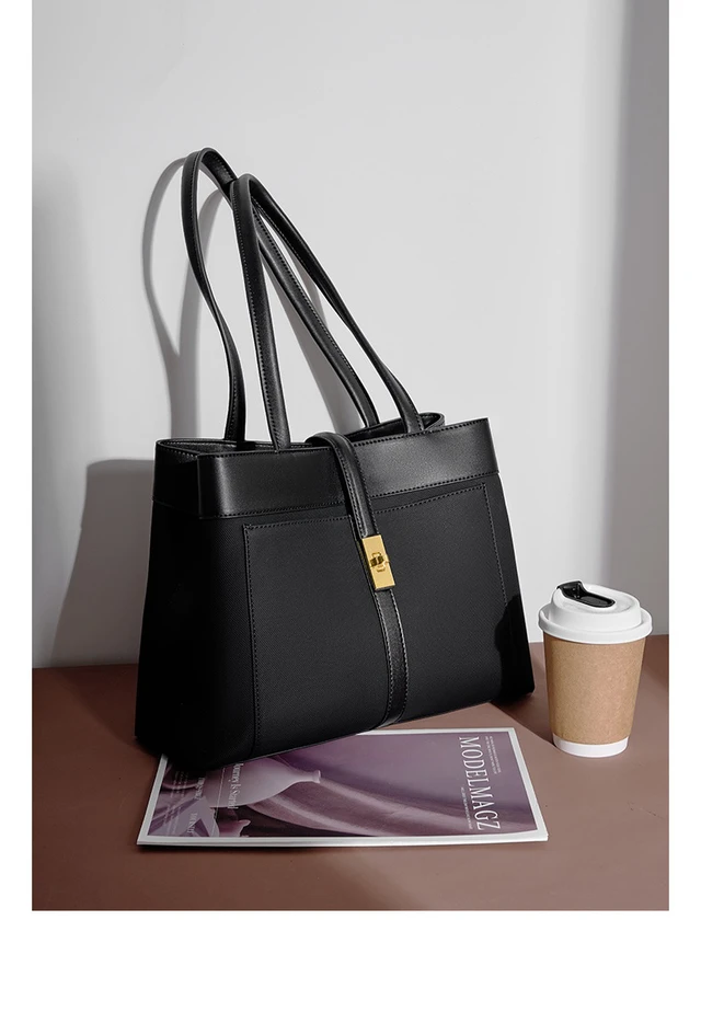 Alt view image 4 of 5 - Genuine Leather Women Tote Bags Black