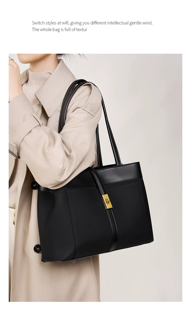 Alt view image 3 of 5 - Genuine Leather Women Tote Bags Black