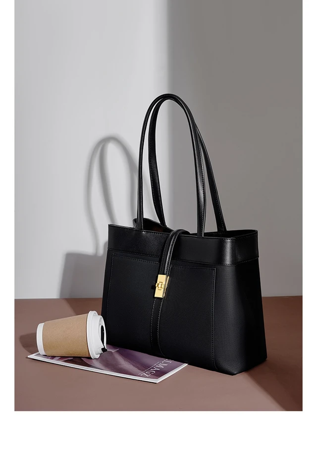 Alt view image 5 of 5 - Genuine Leather Women Tote Bags Black