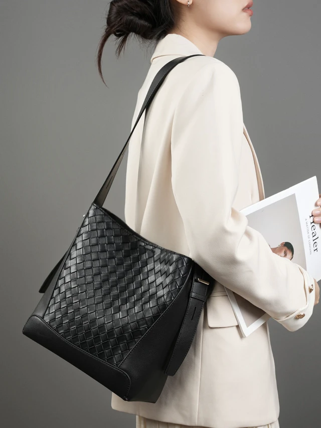 Alt view image 3 of 3 - Genuine Leather Women Top Handle Satchel Handbags Shoulder Bag Black