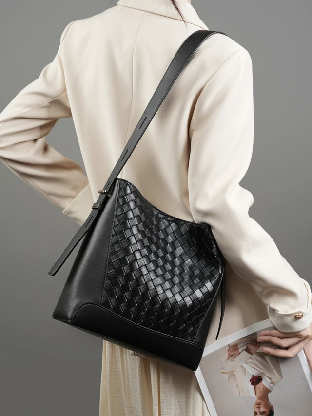 Alt view image 2 of 3 - Genuine Leather Women Top Handle Satchel Handbags Shoulder Bag Black
