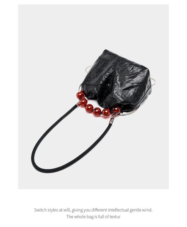 Alt view image 5 of 5 - Genuine Leather Women Crossbody Stachel Shoulder Bags Black