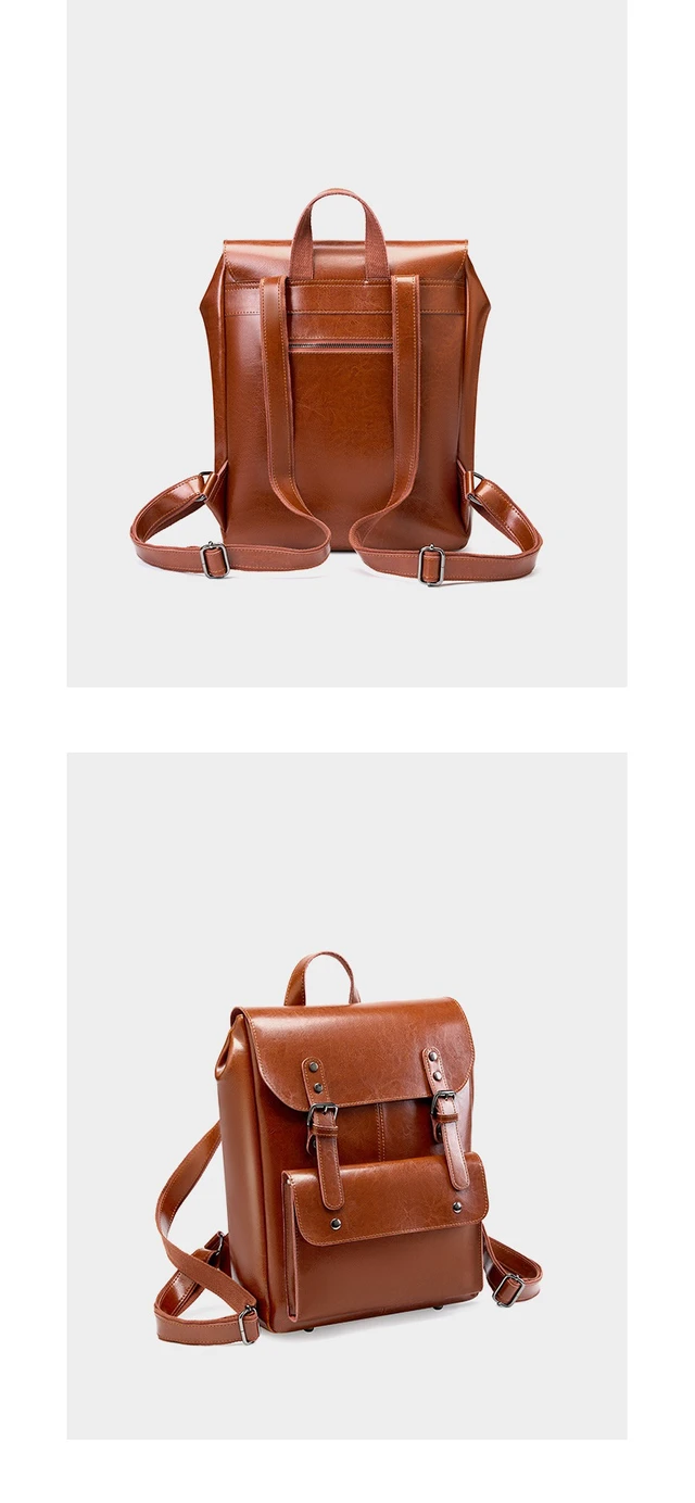 Alt view image 6 of 6 - Genuine Leather Backpack Brown