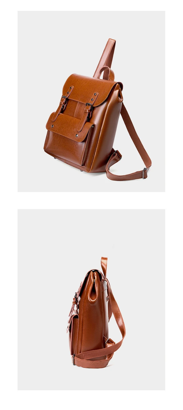 Alt view image 4 of 6 - Genuine Leather Backpack Brown