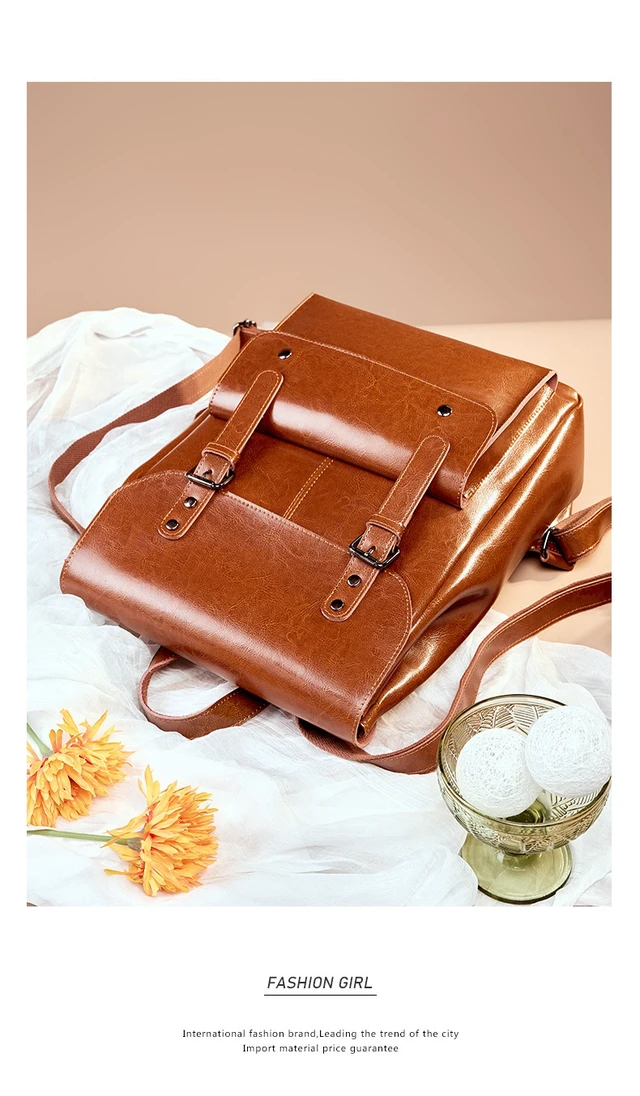 Alt view image 3 of 6 - Genuine Leather Backpack Brown