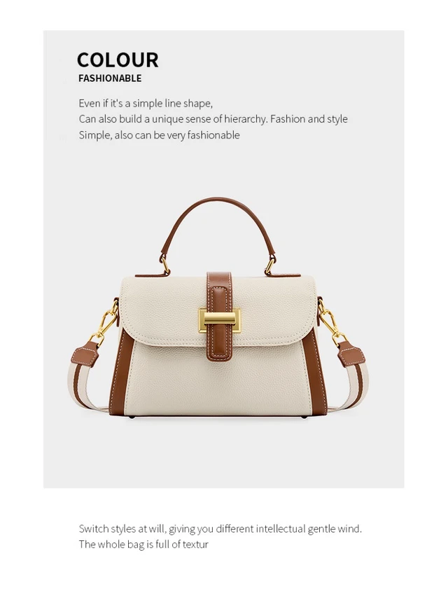 Alt view image 3 of 3 - Genuine Leather Handbags Vintage-Style Top Handle Shoulder Bag White