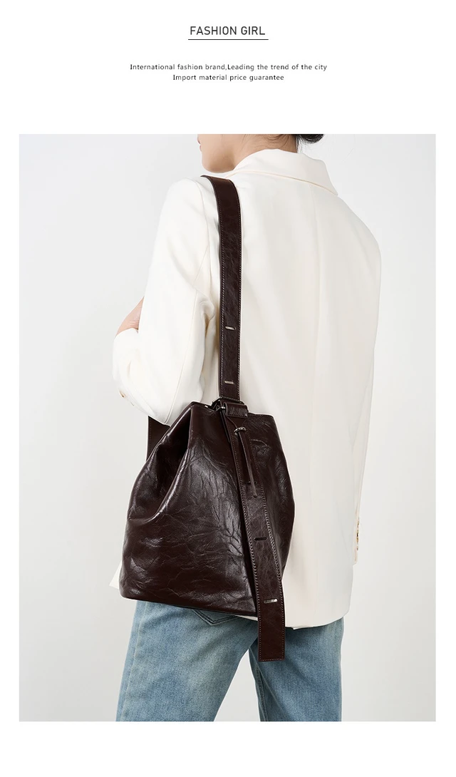 Alt view image 2 of 3 - Wrinkled Cowhide Bucket Bag Women's Tote Bag Purple