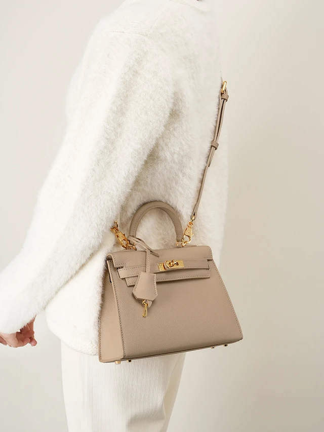 Alt view image 4 of 4 - Genuine Leather Satchel Handbag for Women Vintage Handmade Shoulder Bag Grey