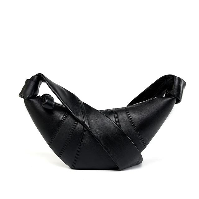 Alt view image 3 of 5 - Sheepskin Diagonal Cross Wrapped Genuine Leather Dumpling Wrap Black