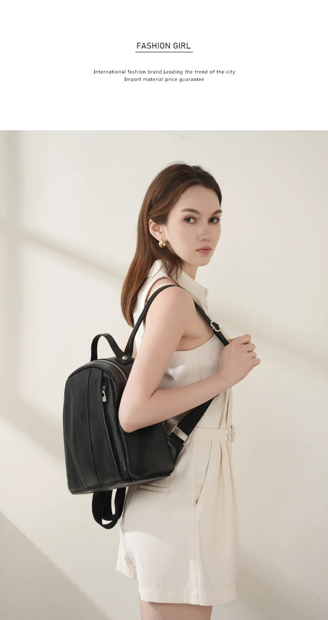 Alt view image 3 of 6 - Women Genuine Leather Backpack Black