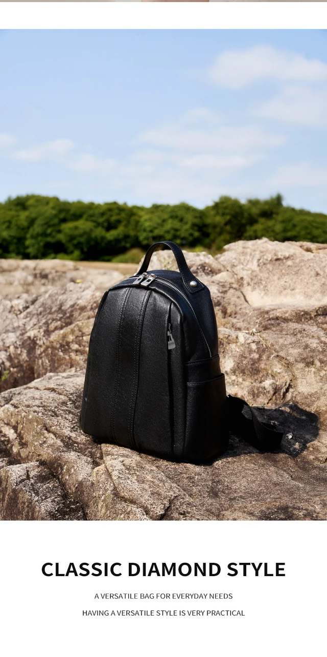 Alt view image 4 of 6 - Women Genuine Leather Backpack Black
