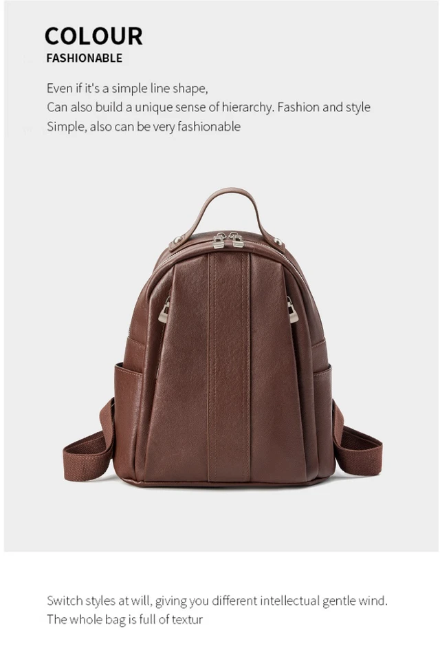Alt view image 2 of 3 - Women Genuine Leather Backpack Brown