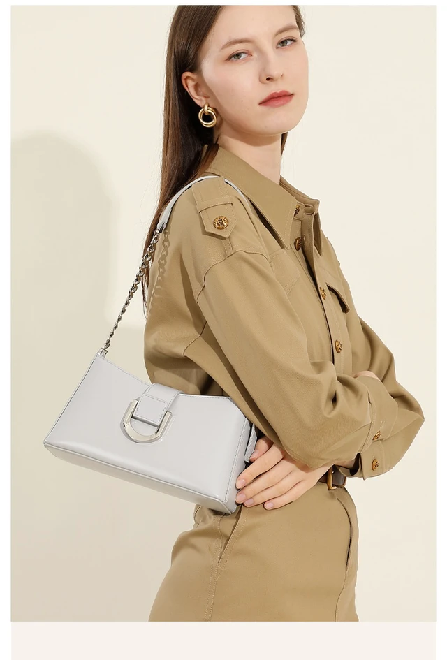Alt view image 3 of 4 - Genuine Leather Women Tote Bag Shoulder Bag Grey