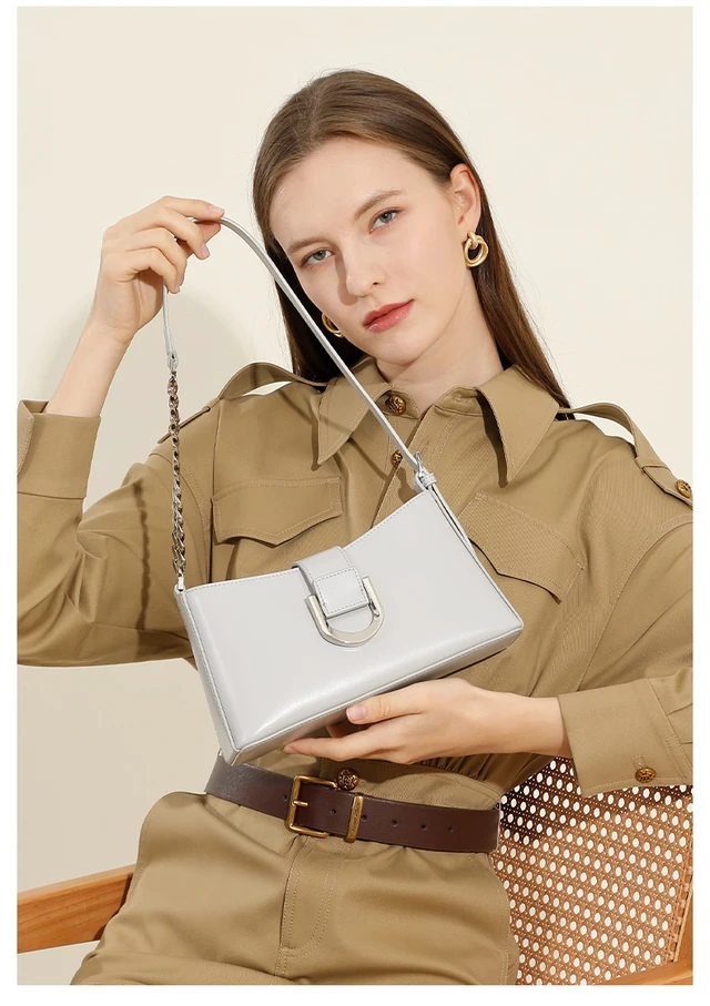 Alt view image 2 of 4 - Genuine Leather Women Tote Bag Shoulder Bag Grey