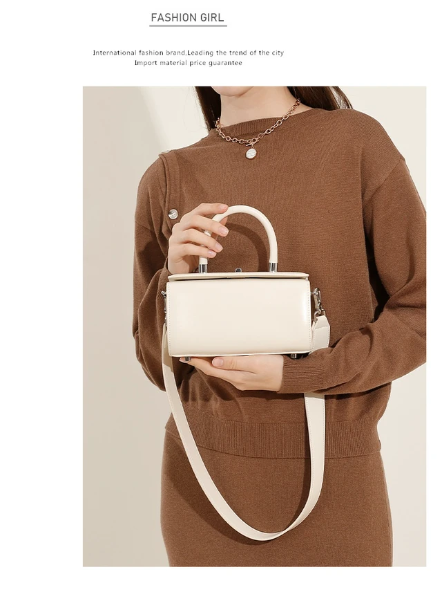 Alt view image 5 of 5 - Genuine Leather Fashion Simple Shoulder Crossbody Women's Bag White
