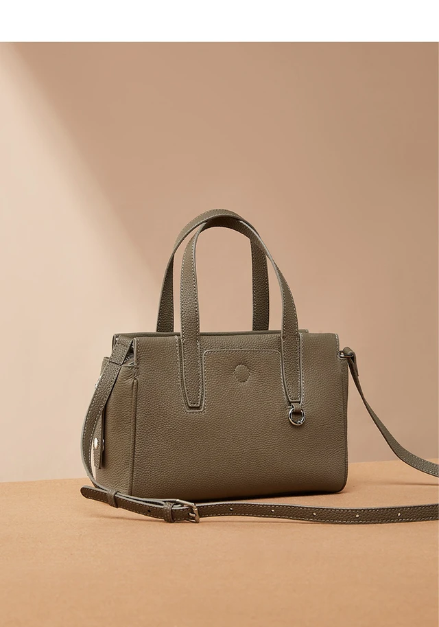 Alt view image 3 of 4 - Genuine Leather Shoulder Bag Top-handle Handbag Grey