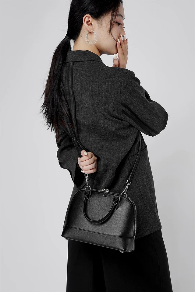 Alt view image 2 of 3 - Genuine Leather Women Large Capacity Top-handle Hobo Bag Black