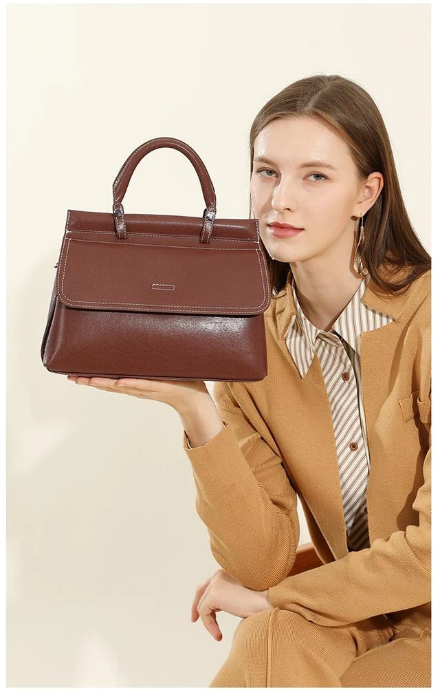 Alt view image 5 of 5 - Genuine Leather Women Tote Bag Handbags Brown