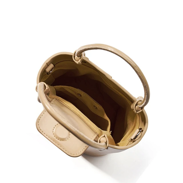 Alt view image 2 of 5 - Genuine Leather Ladies' Bucket Bag Shoulder Bag Apricot