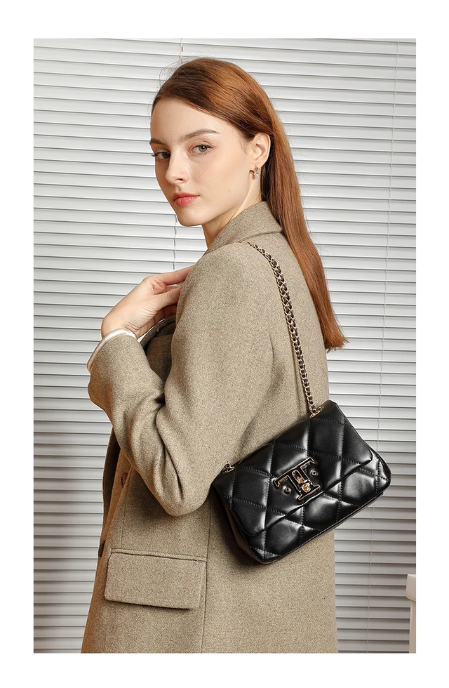 Alt view image 5 of 5 - New Buckle Genuine Leather Shoulder Crossbody Bag
