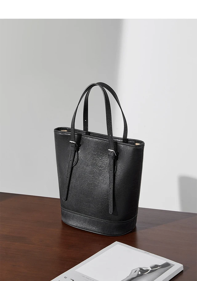 Alt view image 4 of 4 - Genuine Leather Women Handbags Tote Purse Shoulder Bag Black