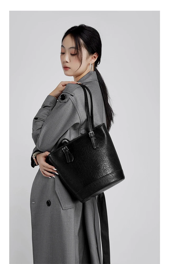 Alt view image 3 of 4 - Genuine Leather Women Handbags Tote Purse Shoulder Bag Black