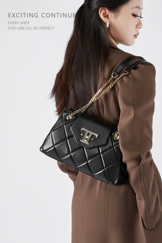 Alt view image 2 of 3 - Genuine Leather Women Shoulder Bag Black