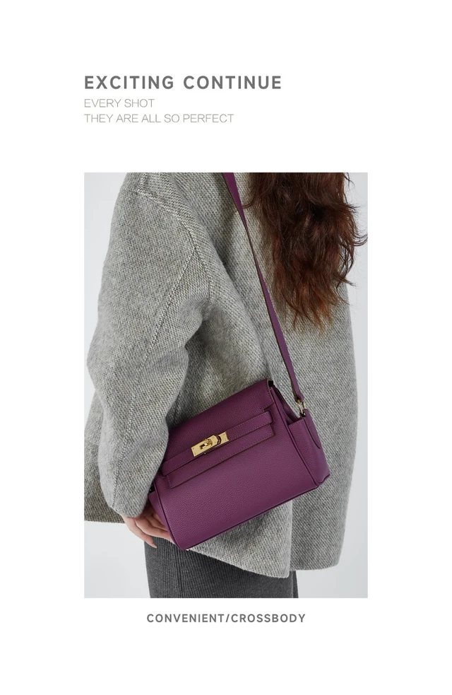 Alt view image 3 of 3 - Genuine Leather Women Crossbody Bags Shoulder Handbags Purple