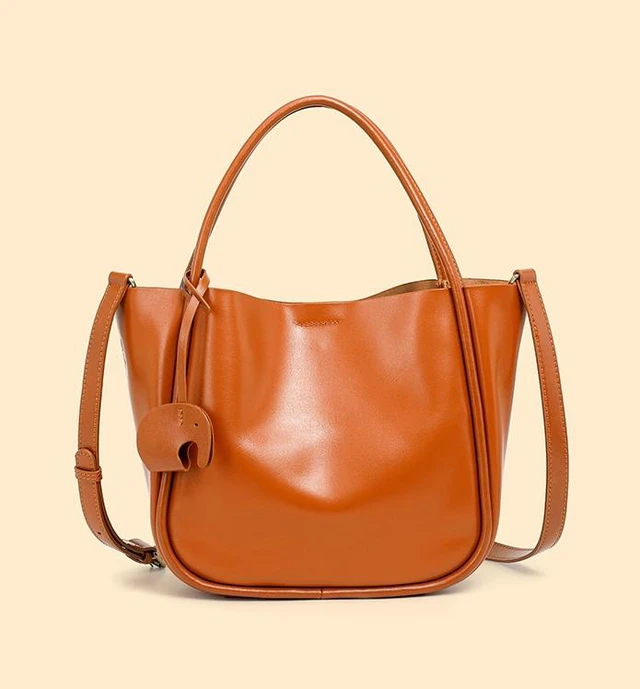 Main image of Women Tote Bag Retro Genuine Leather Crossbody Bag Orange