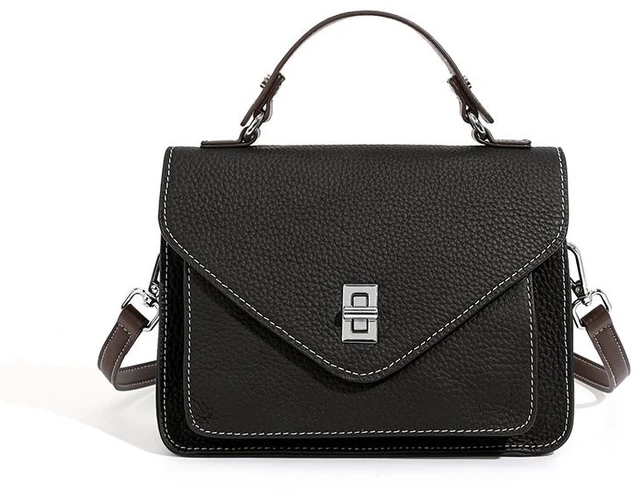 Main image of New French Crossbody Bag Small Square Bag Genuine Leather Handbag Black