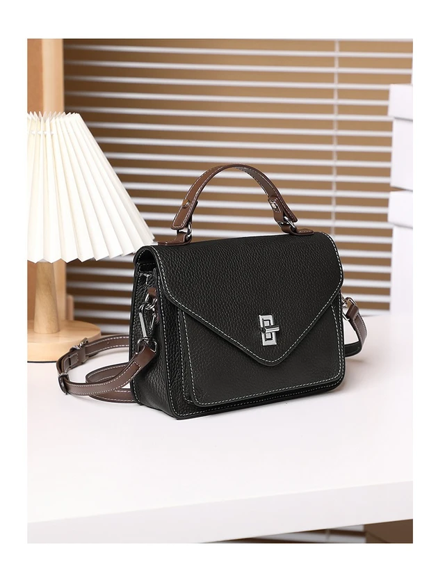 Alt view image 2 of 6 - New French Crossbody Bag Small Square Bag Genuine Leather Handbag Black