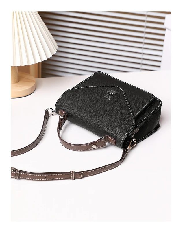 Alt view image 3 of 6 - New French Crossbody Bag Small Square Bag Genuine Leather Handbag Black
