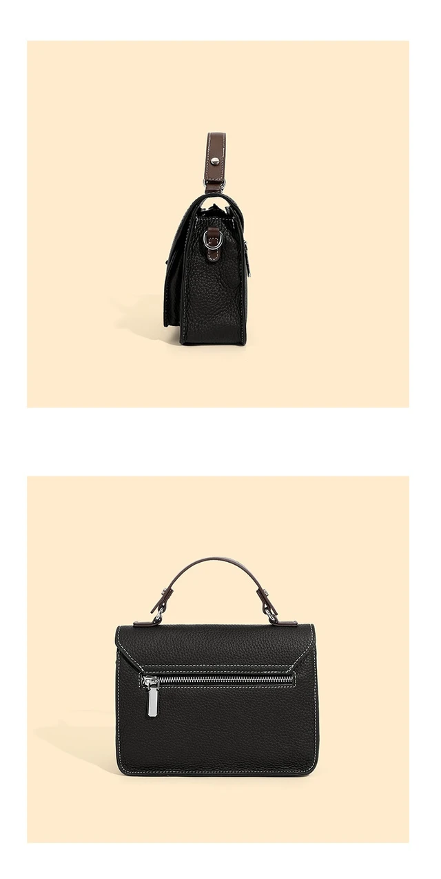 Alt view image 6 of 6 - New French Crossbody Bag Small Square Bag Genuine Leather Handbag Black