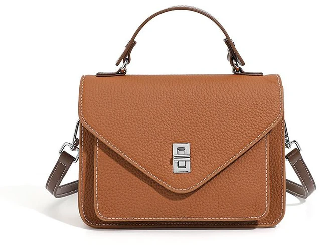 Main image of New French Crossbody Bag Small Square Bag Genuine Leather Handbag Brown