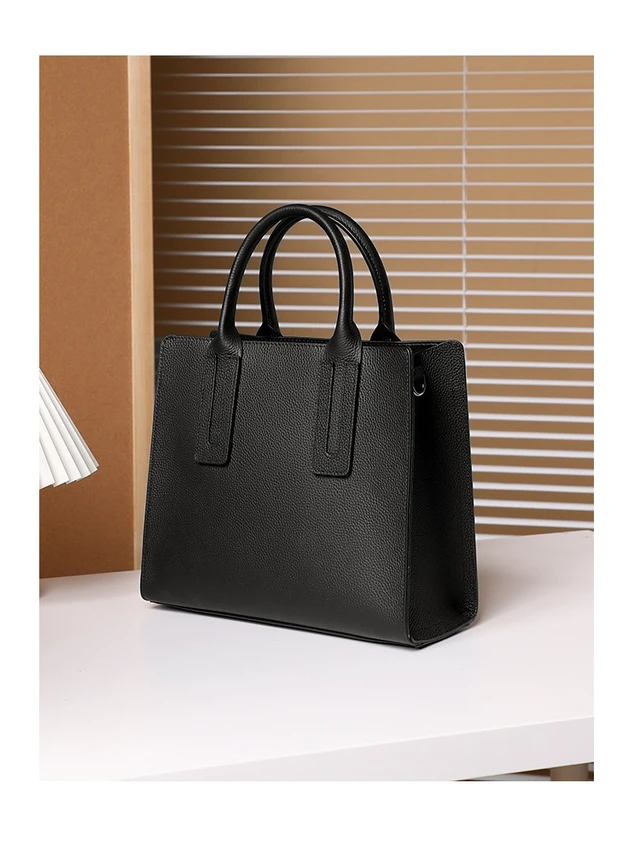 Alt view image 4 of 6 - Genuine Leather Women Top Handle Straw Crossbody Bags Black