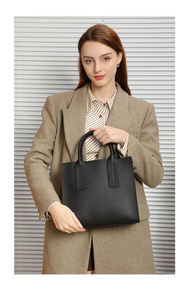 Alt view image 2 of 6 - Genuine Leather Women Top Handle Straw Crossbody Bags Black