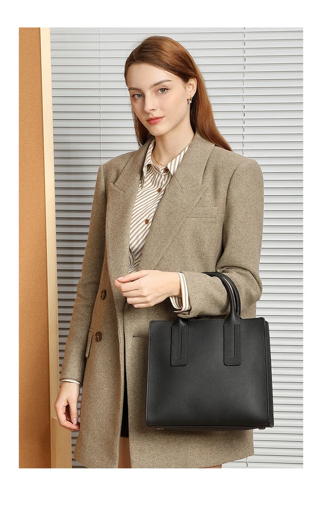 Alt view image 5 of 6 - Genuine Leather Women Top Handle Straw Crossbody Bags Black
