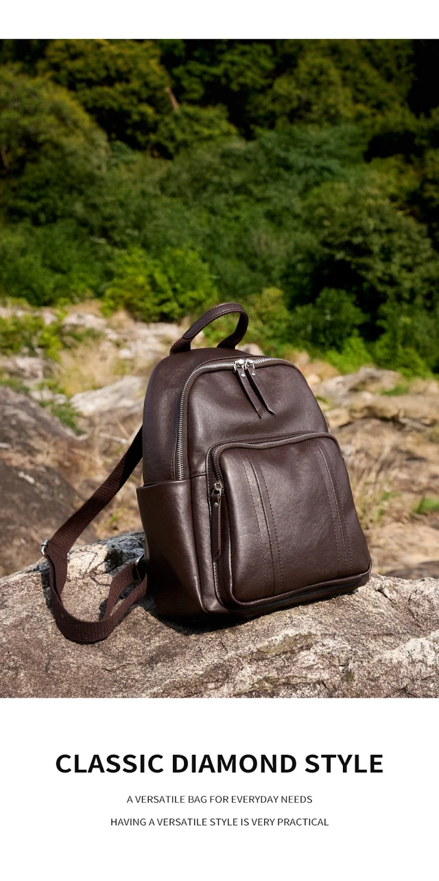 Alt view image 4 of 6 - Genuine Leather Backpack Brown
